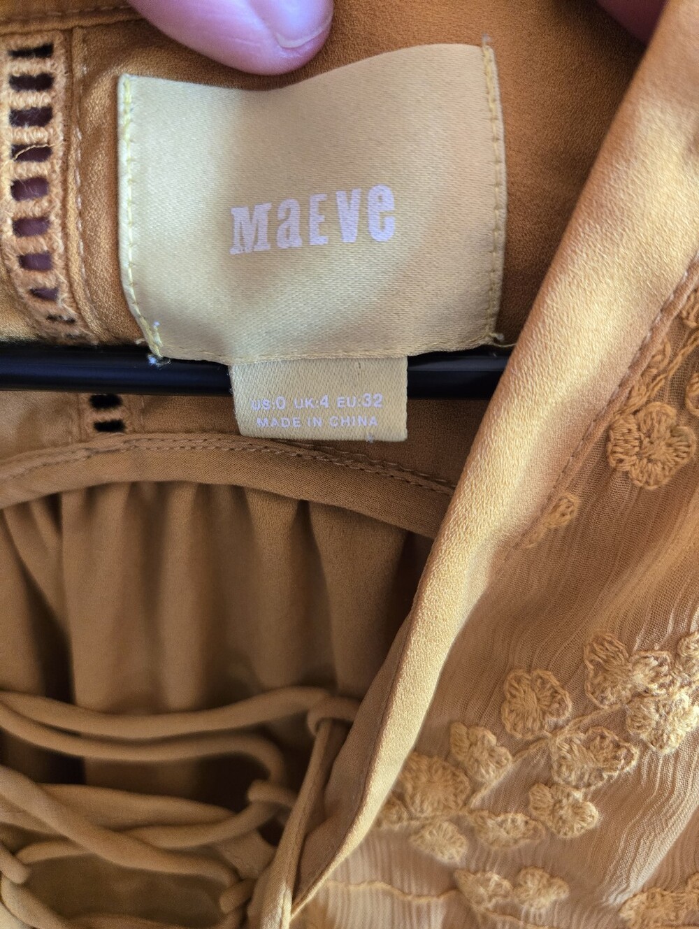 Maeve Mustard Lace-Up Embroidered Sleeveless Camisole NWOT - Picture 2 of 6